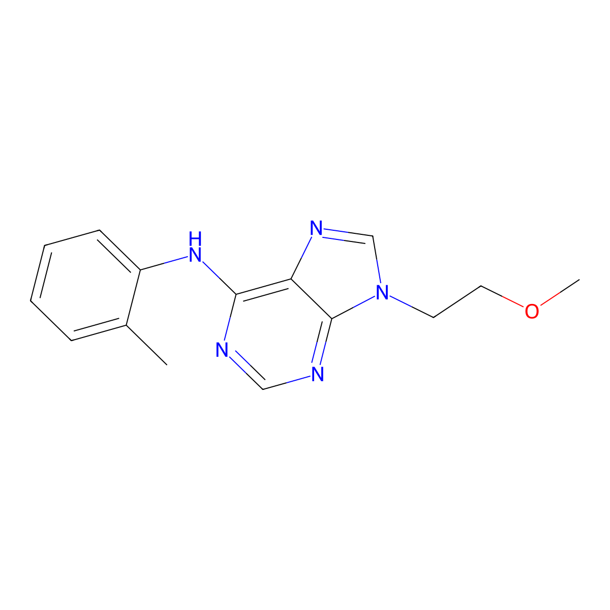 9-(2-methoxyethyl)-N-(2-methylphenyl)-9H-purin-6-amine molecular structure, CAS 2415644-40-3