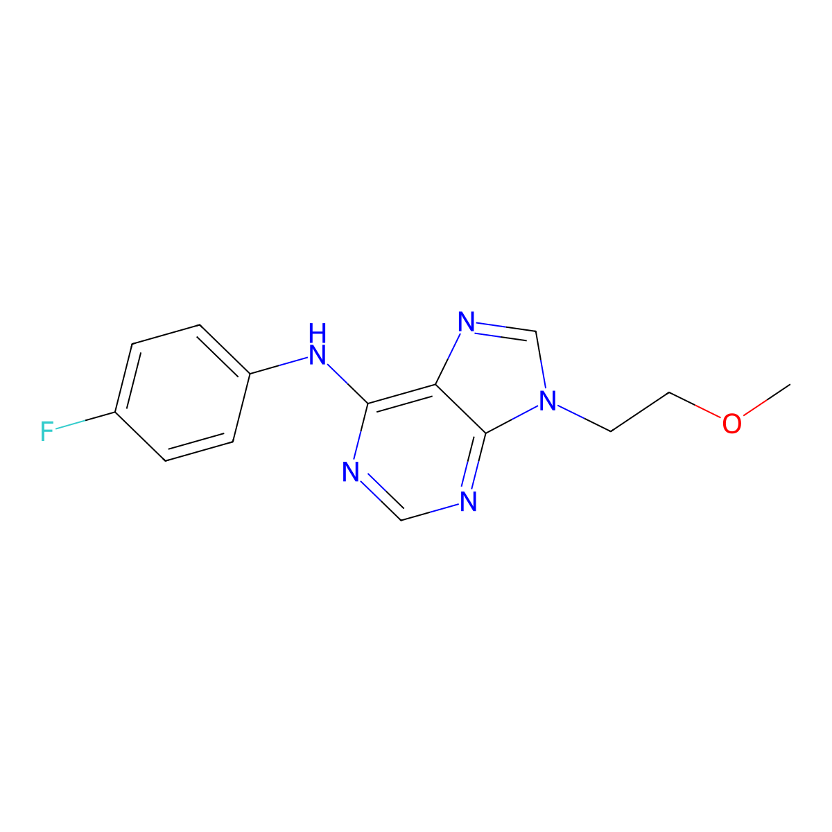 N-(4-fluorophenyl)-9-(2-methoxyethyl)-9H-purin-6-amine molecular structure, CAS 2415644-46-9