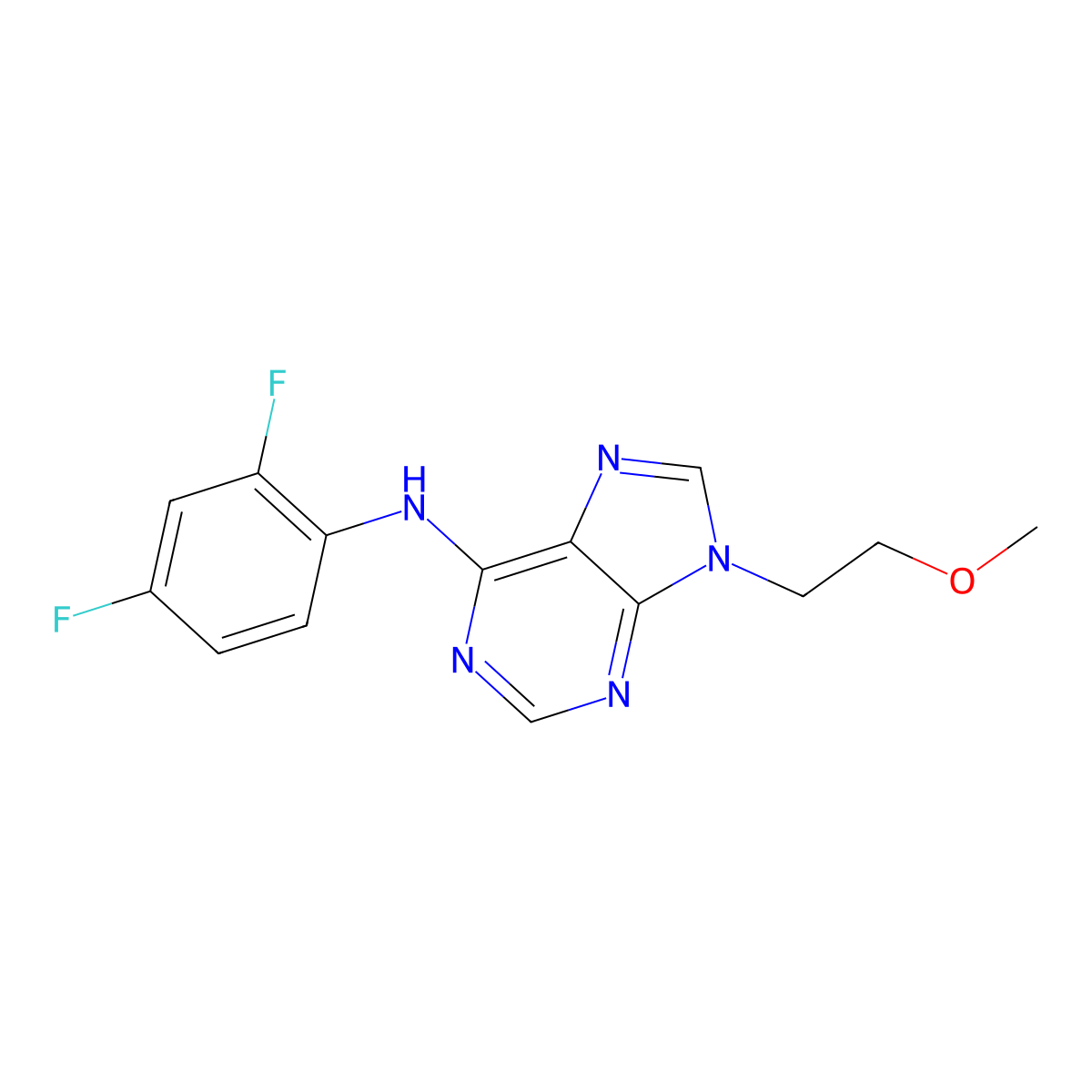 N-(2,4-difluorophenyl)-9-(2-methoxyethyl)-9H-purin-6-amine molecular structure, CAS 2415644-47-0