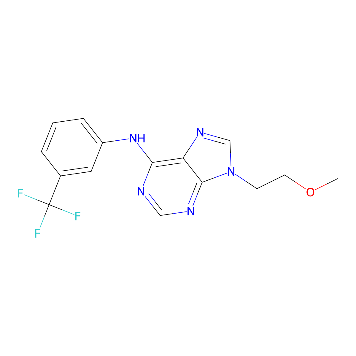 9-(2-methoxyethyl)-N-[3-(trifluoromethyl)phenyl]-9H-purin-6-amine molecular structure, CAS 2415644-55-0