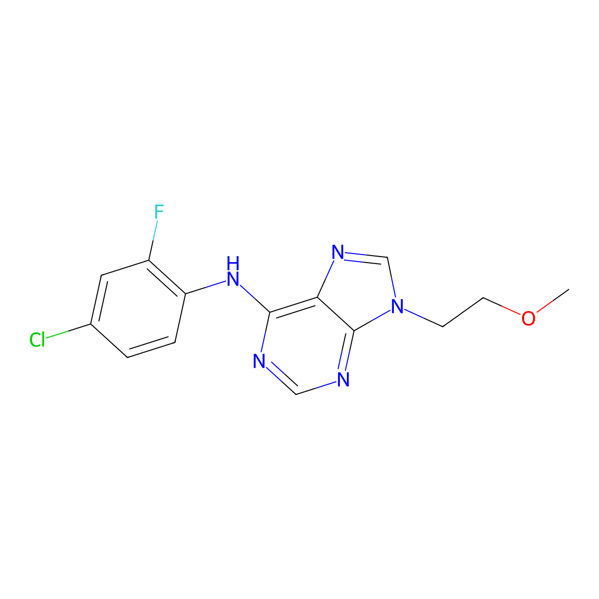 N-(4-chloro-2-fluorophenyl)-9-(2-methoxyethyl)-9H-purin-6-amine molecular structure, CAS 2415644-87-8