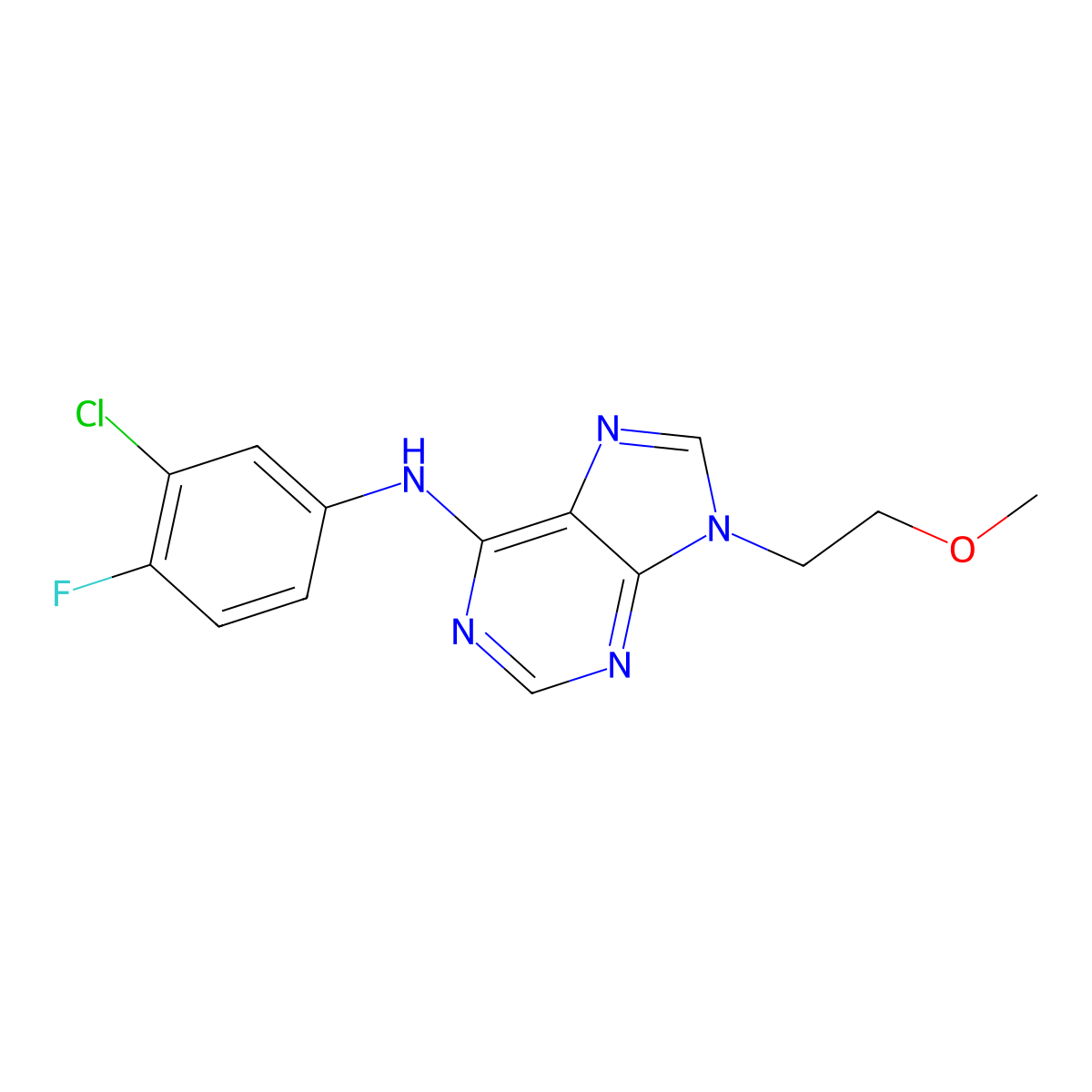 N-(3-chloro-4-fluorophenyl)-9-(2-methoxyethyl)-9H-purin-6-amine molecular structure, CAS 2415644-92-5
