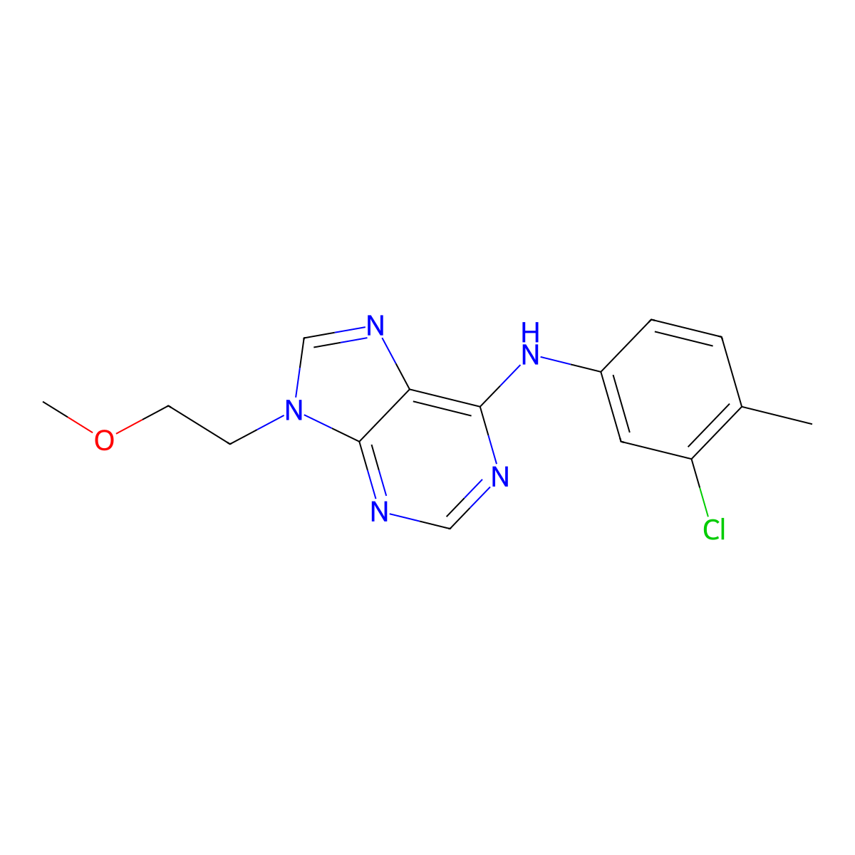 N-(3-chloro-4-methylphenyl)-9-(2-methoxyethyl)-9H-purin-6-amine molecular structure, CAS 2415644-96-9