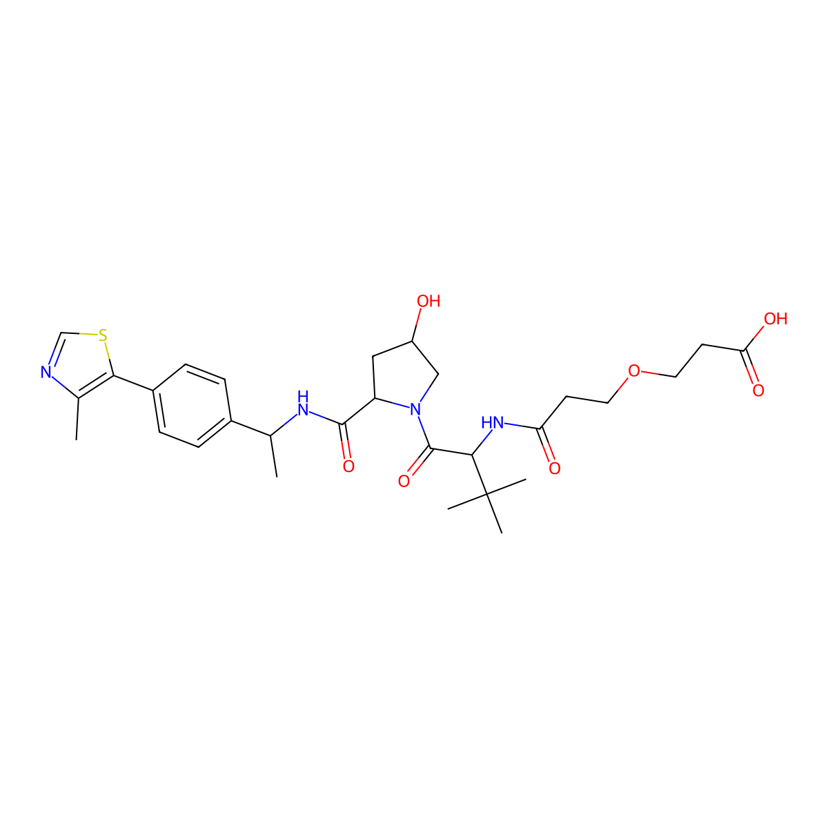 3-(3-(((S)-1-((2S,4R)-4-Hydroxy-2-(((S)-1-(4-(4-methylthiazol-5-yl)phenyl)ethyl)carbamoyl)pyrrolidin-1-yl)-3,3-dimethyl-1-oxobutan-2-yl)amino)-3-oxopropoxy)propanoic acid molecular structure, CAS 2415653-26-6