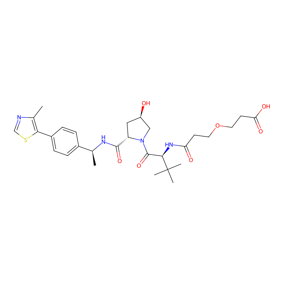 3-(3-(((S)-1-((2S,4R)-4-Hydroxy-2-(((S)-1-(4-(4-methylthiazol-5-yl)phenyl)ethyl)carbamoyl)pyrrolidin-1-yl)-3,3-dimethyl-1-oxobutan-2-yl)amino)-3-oxopropoxy)propanoic acid molecular structure, CAS 2415653-26-6