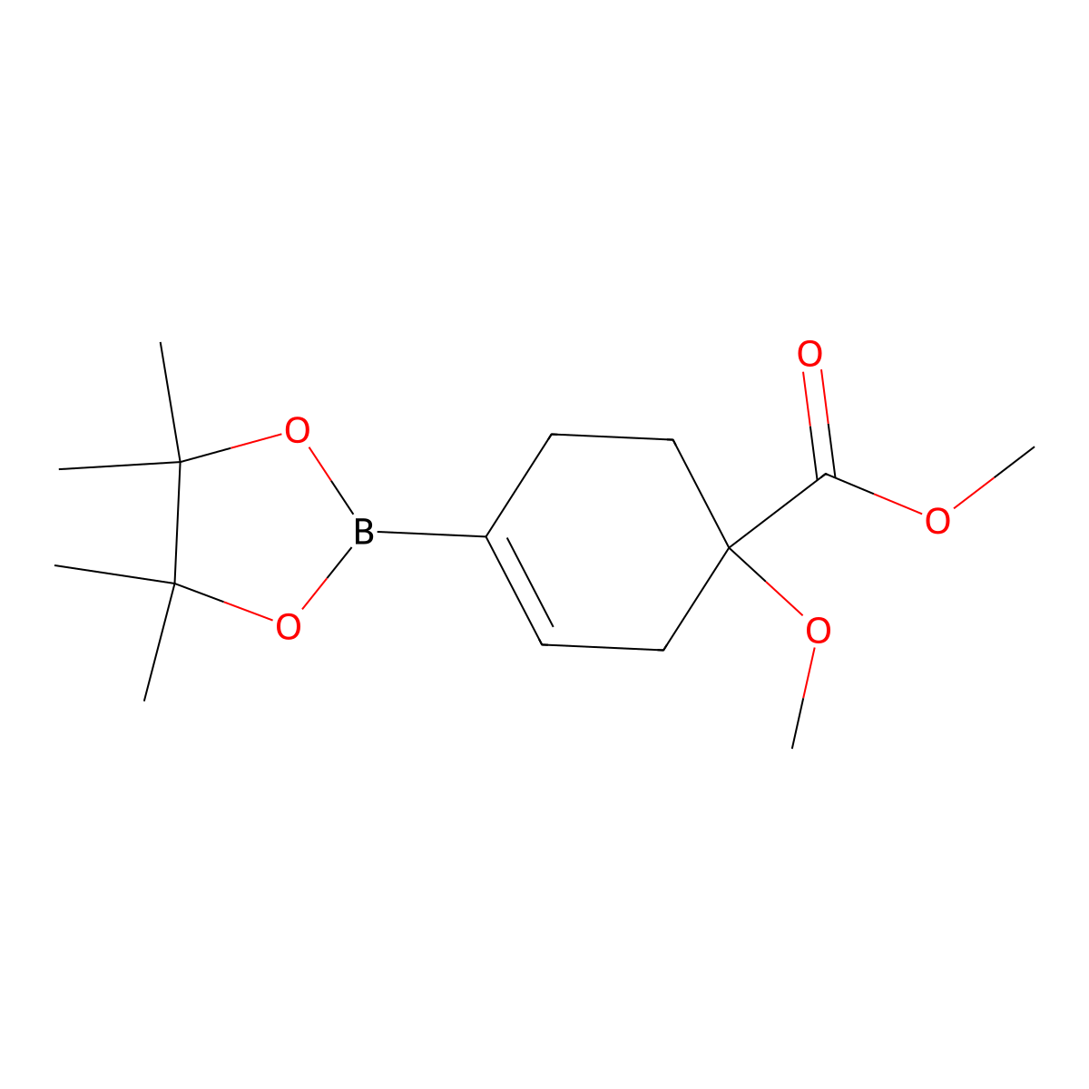 Methyl 1-methoxy-4-(4,4,5,5-tetramethyl-1,3,2-dioxaborolan-2-yl)cyclohex-3-enecarboxylate molecular structure, CAS 2415763-40-3