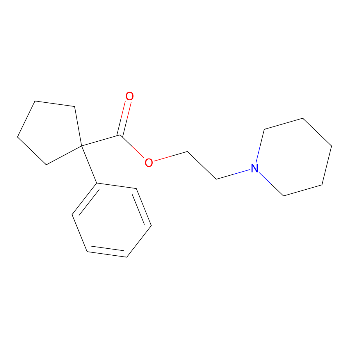 Cyclopentanecarboxylic acid, 1-phenyl-, 2-piperidinoethyl ester molecular structure, CAS 24158-54-1