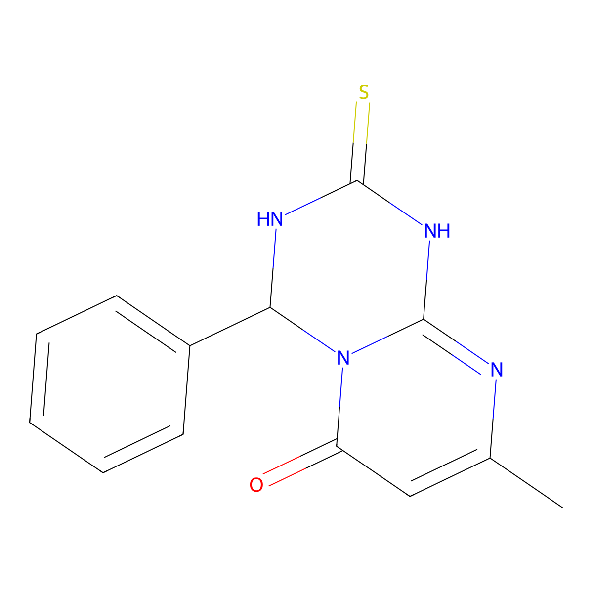 8-methyl-4-phenyl-2-thioxo-1,2,3,4-tetrahydro-6H-pyrimido[1,2-a][1,3,5]triazin-6-one molecular structure, CAS 2415801-69-1