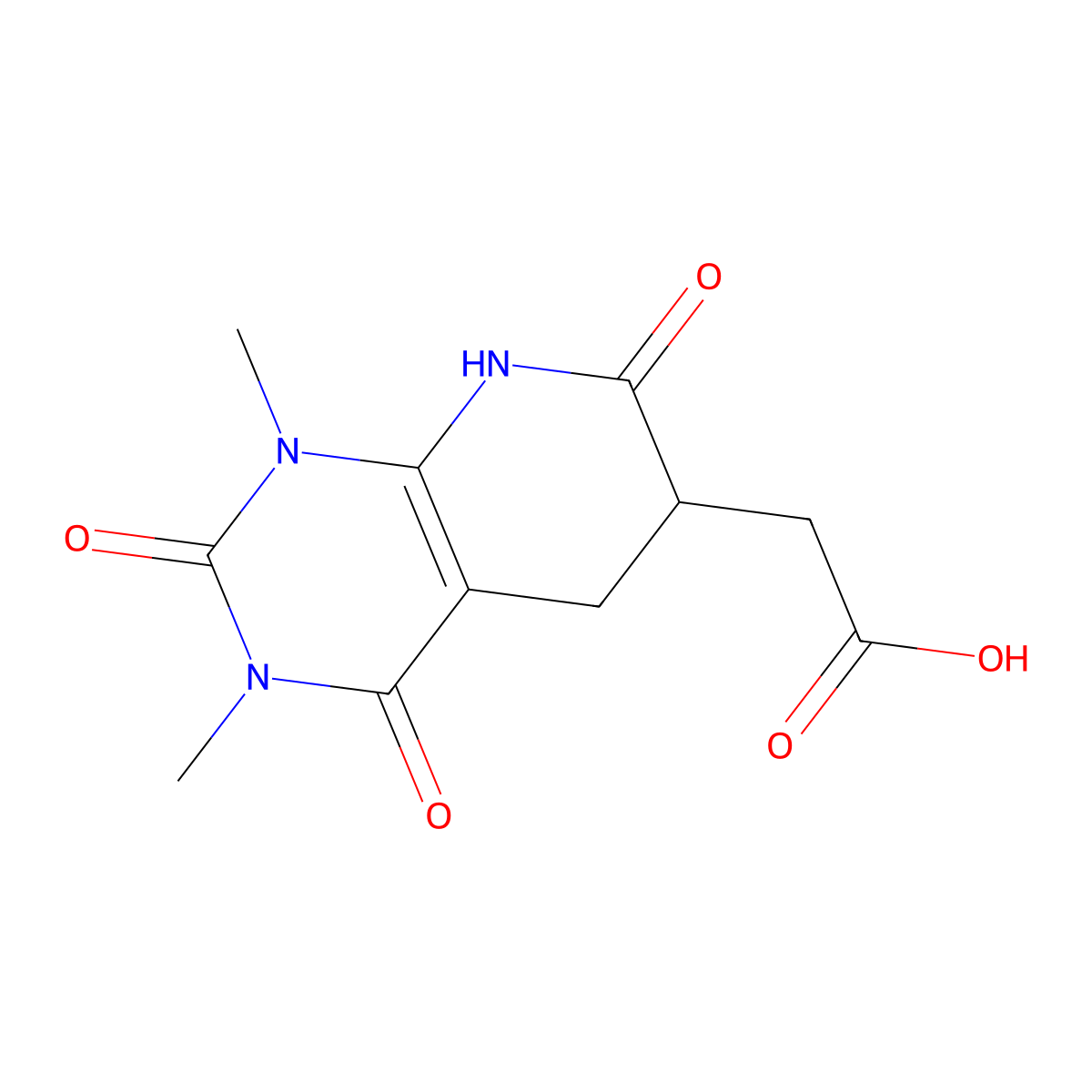 (1,3-Dimethyl-2,4,7-trioxo-1,2,3,4,5,6,7,8-octahydropyrido[2,3-d]pyrimidin-6-yl)acetic acid molecular structure, CAS 2415864-05-8