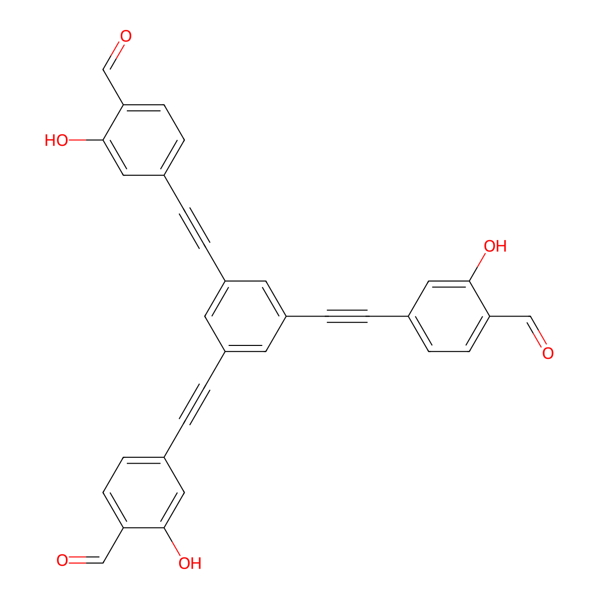 4,4',4''-(Benzene-1,3,5-triyltris(ethyne-2,1-diyl))tris(2-hydroxybenzaldehyde) molecular structure, CAS 2415867-40-0