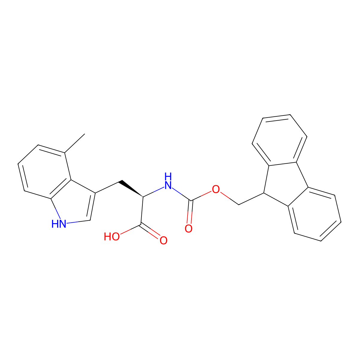(R)-2-((((9H-Fluoren-9-yl)methoxy)carbonyl)amino)-3-(4-methyl-1H-indol-3-yl)propanoic acid molecular structure, CAS 2415937-11-8