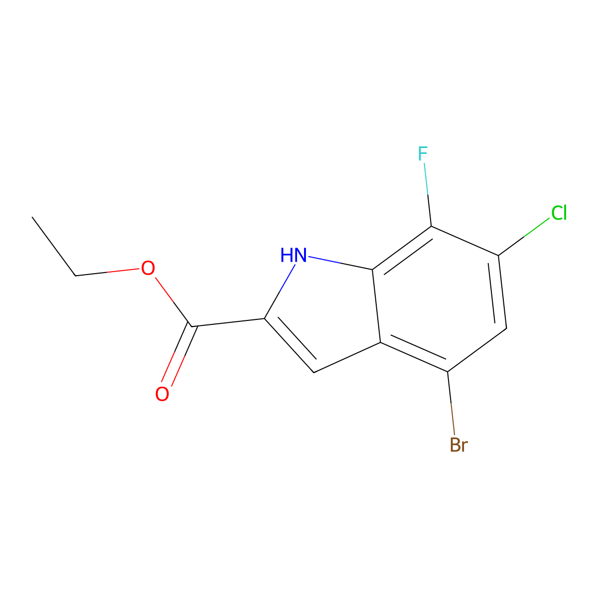 Ethyl 4-bromo-6-chloro-7-fluoro-1H-indole-2-carboxylate molecular structure, CAS 2416031-22-4