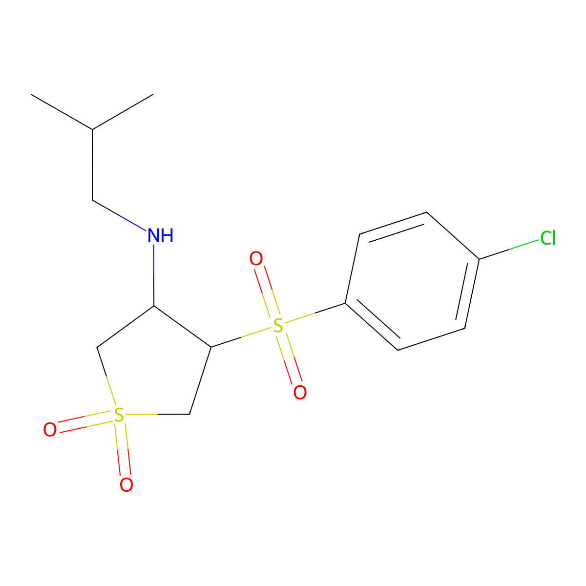rel-(3R,4S)-3-((4-Chlorophenyl)sulfonyl)-4-(isobutylamino)tetrahydrothiophene 1,1-dioxide molecular structure, CAS 2416095-06-0