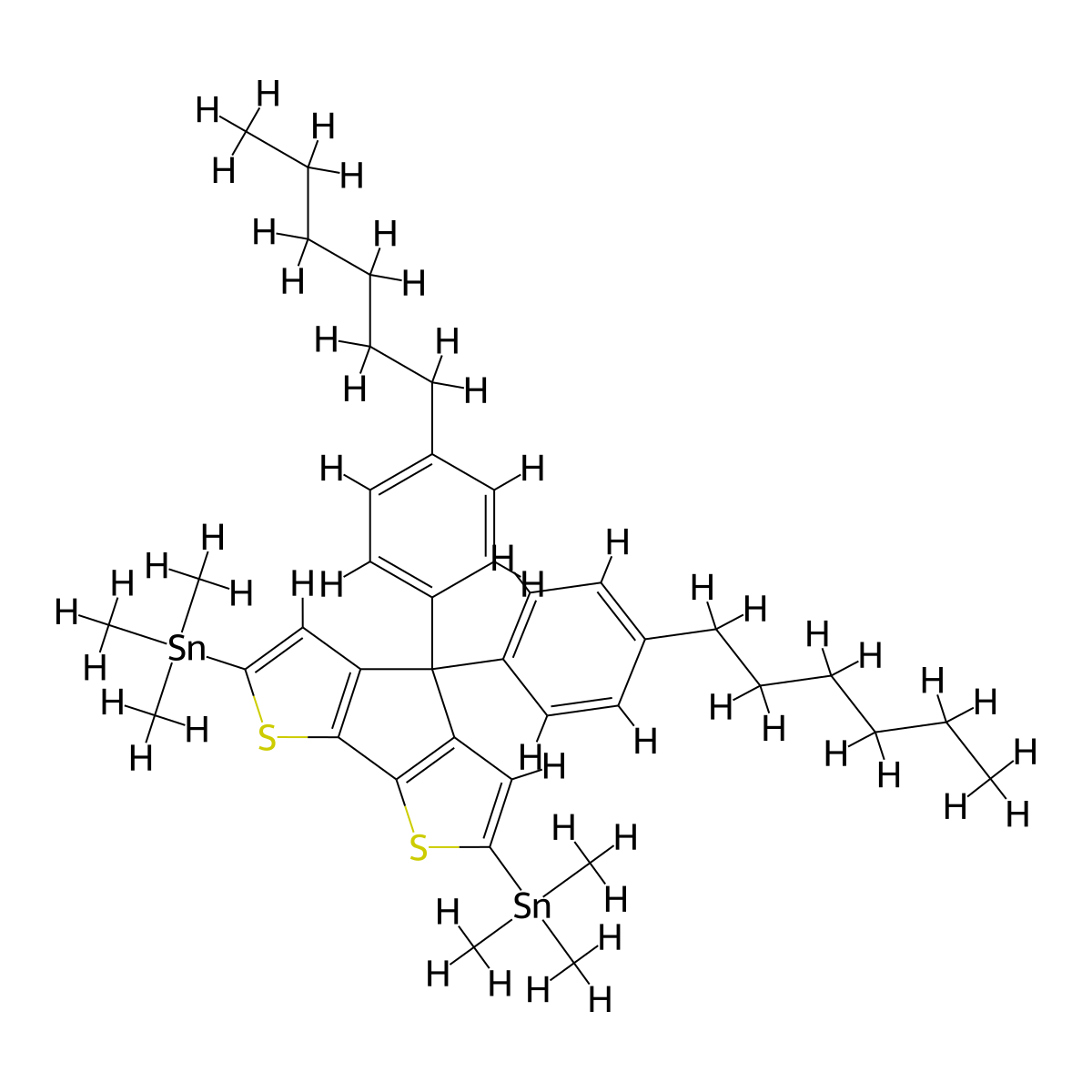 (4,4-Bis(4-hexylphenyl)-4H-cyclopenta[1,2-b:5,4-b']dithiophene-2,6-diyl)bis(trimethylstannane) molecular structure, CAS 2416095-99-1