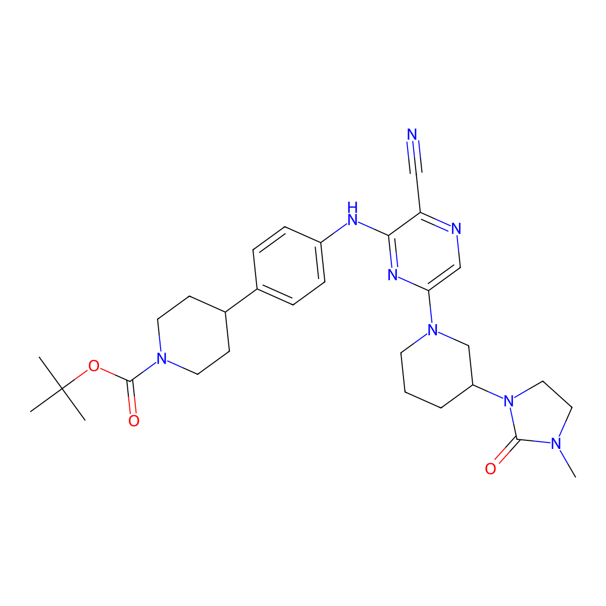 (R)-3-[[4-(1-Boc-4-piperidyl)phenyl]amino]-5-[3-(3-methyl-2-oxoimidazolidin-1-yl)-1-piperidyl]pyrazine-2-carbonitrile molecular structure, CAS 2416131-99-0