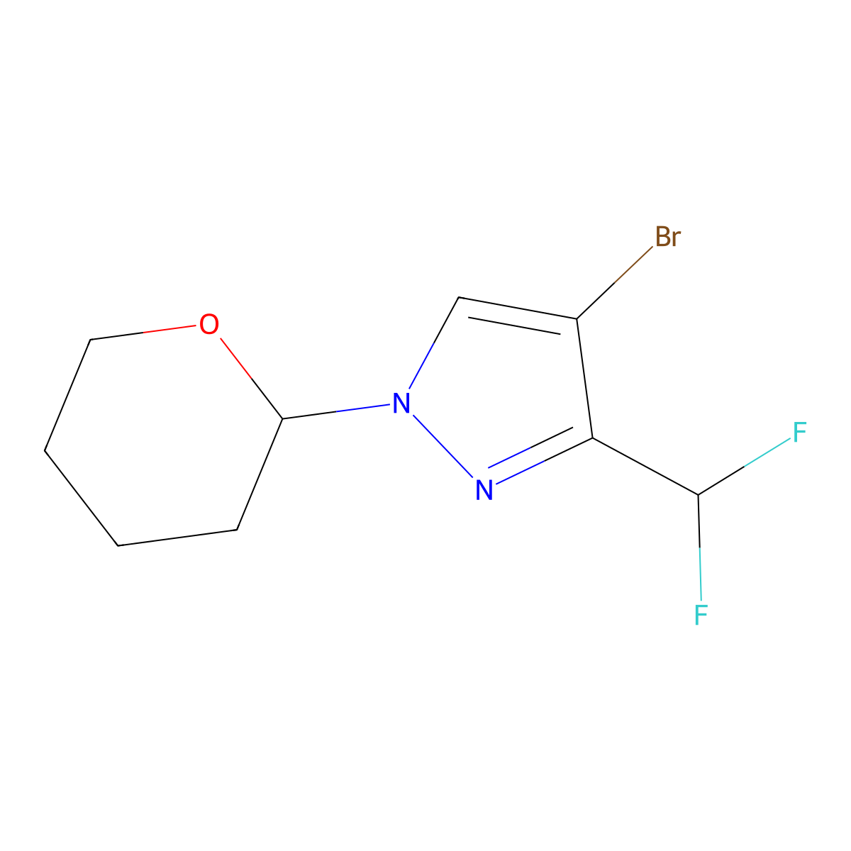 4-bromo-3-(difluoromethyl)-1-(oxan-2-yl)-1H-pyrazole molecular structure, CAS 2416164-38-8