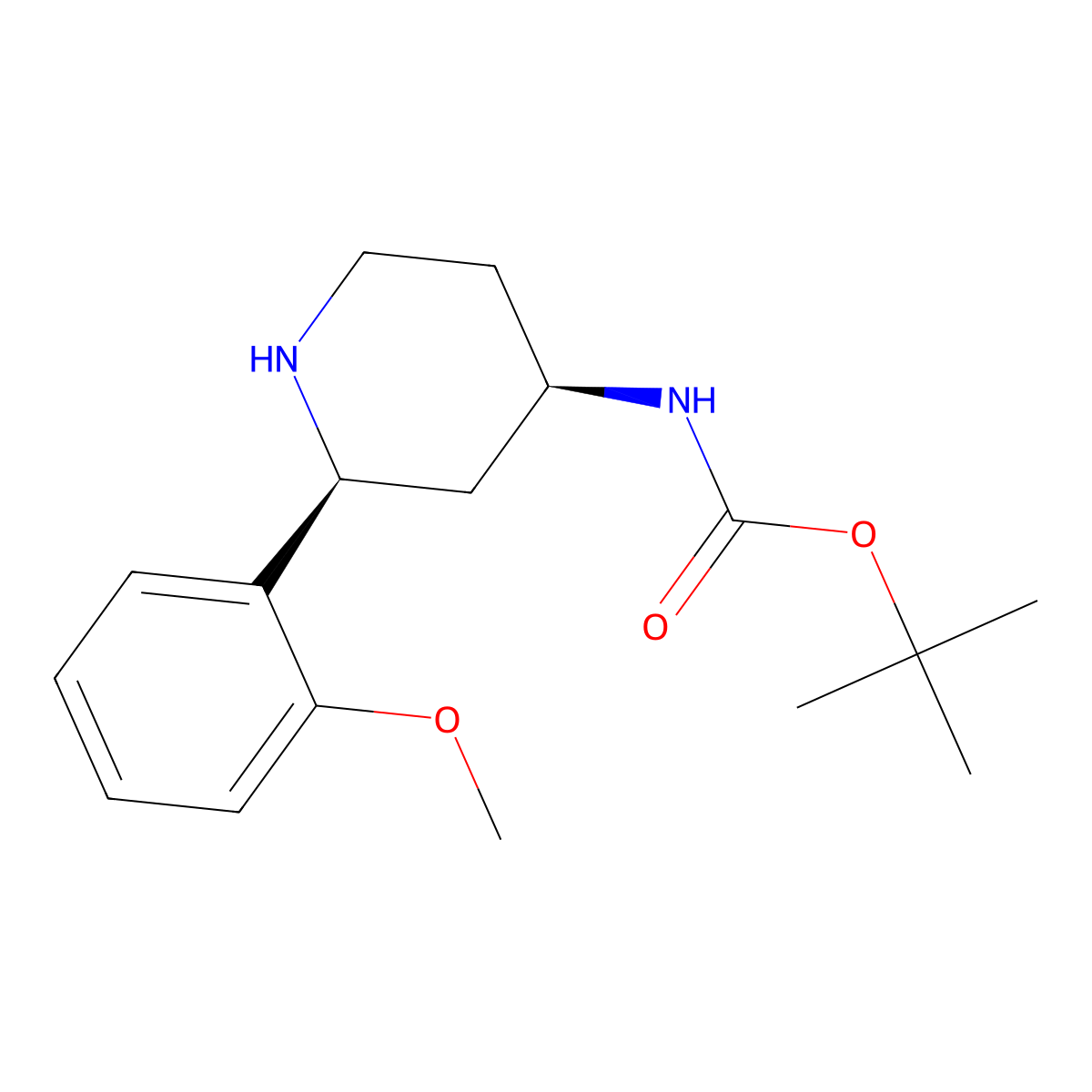 rac-tert-butylN-[(2R,4S)-2-(2-methoxyphenyl)piperidin-4-yl]carbamate,cis molecular structure, CAS 2416217-55-3