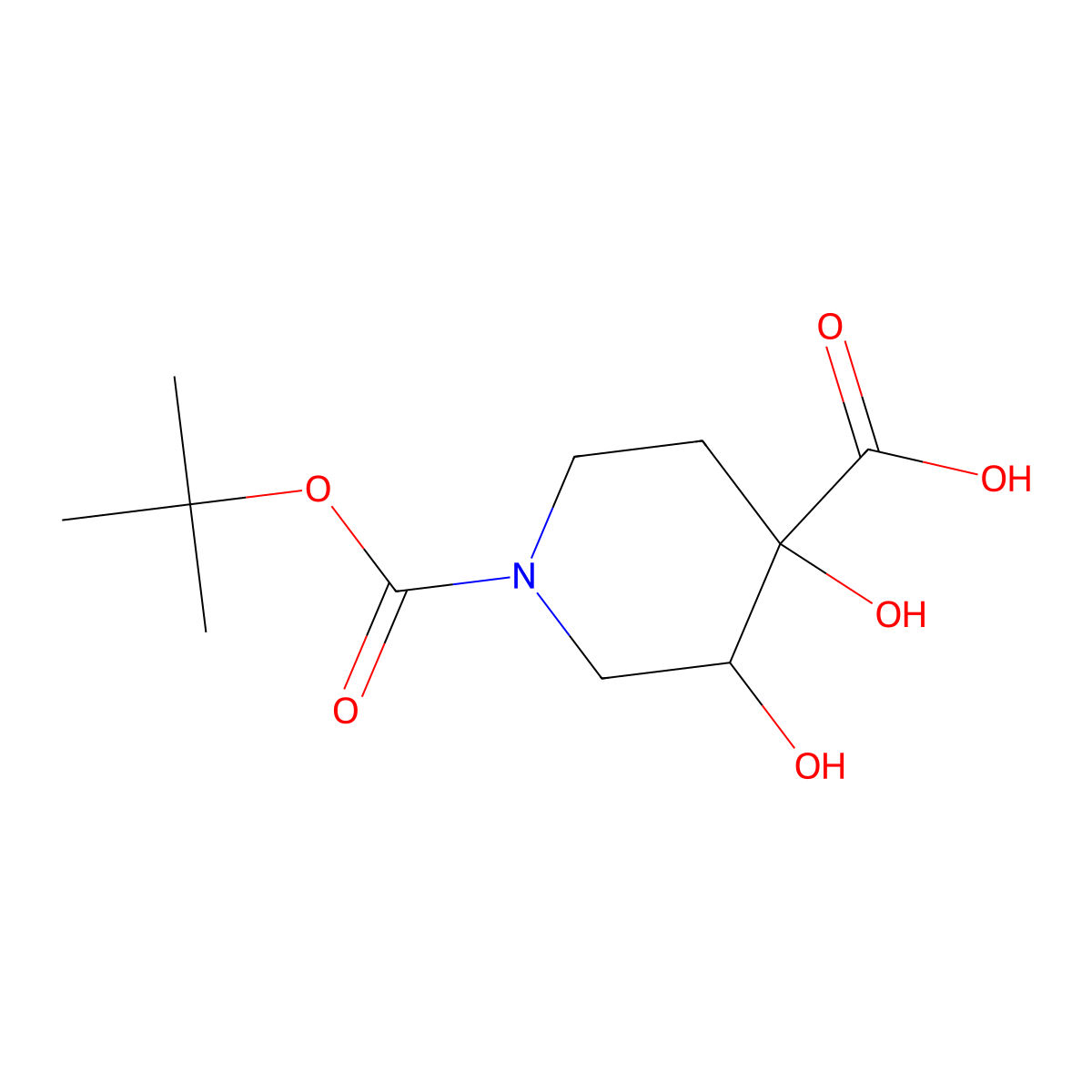rac-(3R,4S)-1-[(tert-butoxy)carbonyl]-3,4-dihydroxypiperidine-4-carboxylicacid,trans molecular structure, CAS 2416218-83-0