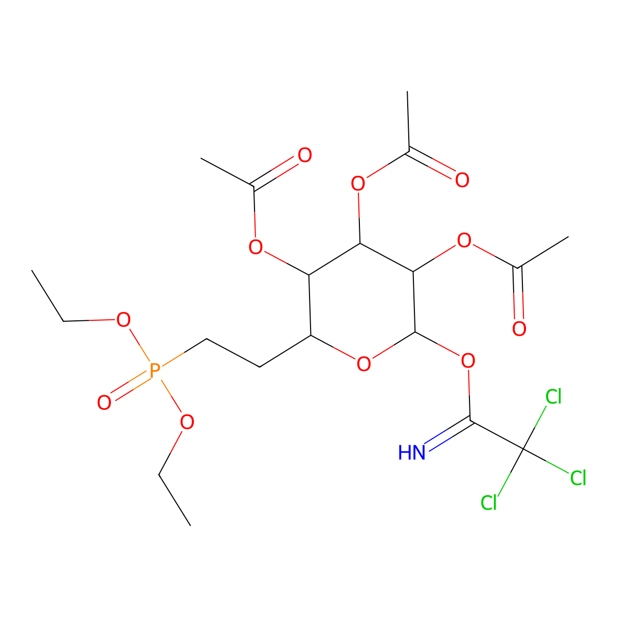 (2R,3S,4S,5R,6R)-4,5-bis(acetyloxy)-6-[2-(diethoxyphosphoryl)ethyl]-2-[(2,2,2-trichloroethanimidoyl)oxy]oxan-3-yl acetate molecular structure, CAS 2416218-87-4
