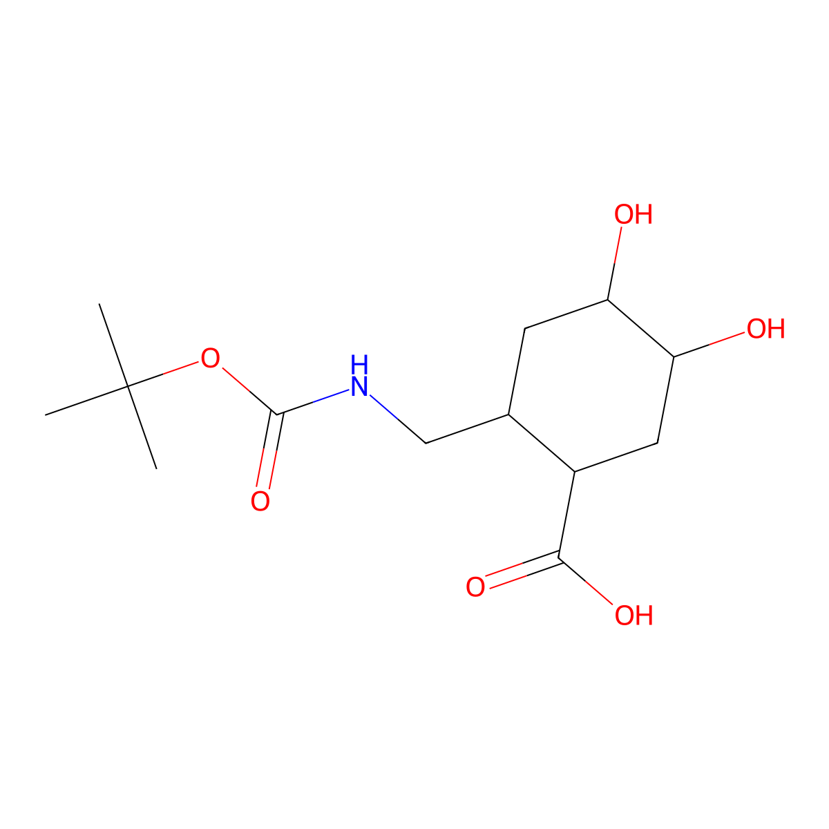 (1RS,2SR,4RS&,5SR&)-2-({[(tert-butoxy)carbonyl]amino}methyl)-4,5-dihydroxycyclohexane-1-carboxylic acid molecular structure, CAS 2416219-23-1