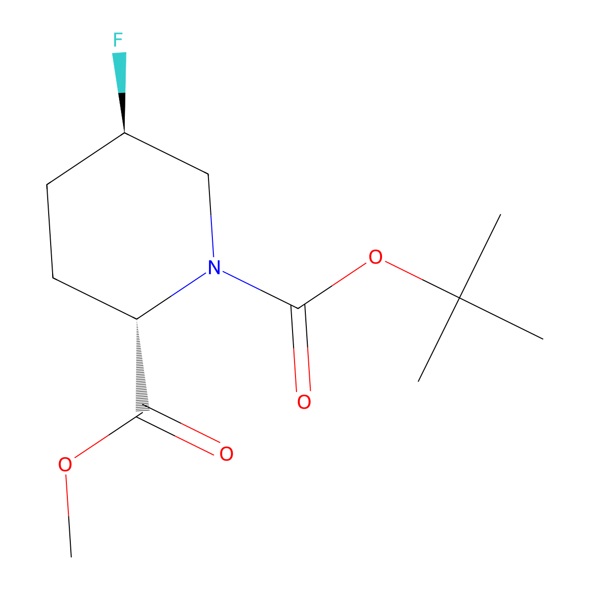 rac-1-tert-butyl 2-methyl (2R,5S)-5-fluoropiperidine-1,2-dicarboxylate, trans molecular structure, CAS 2416219-39-9