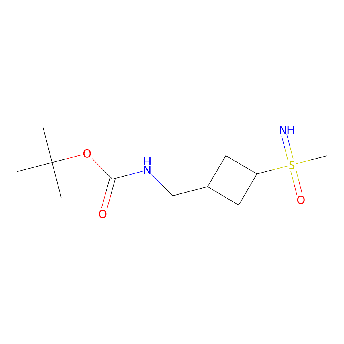 rac-tert-butyl N-{[(1s,3s)-3-[imino(methyl)oxo-lambda6-sulfanyl]cyclobutyl]methyl}carbamate molecular structure, CAS 2416223-33-9