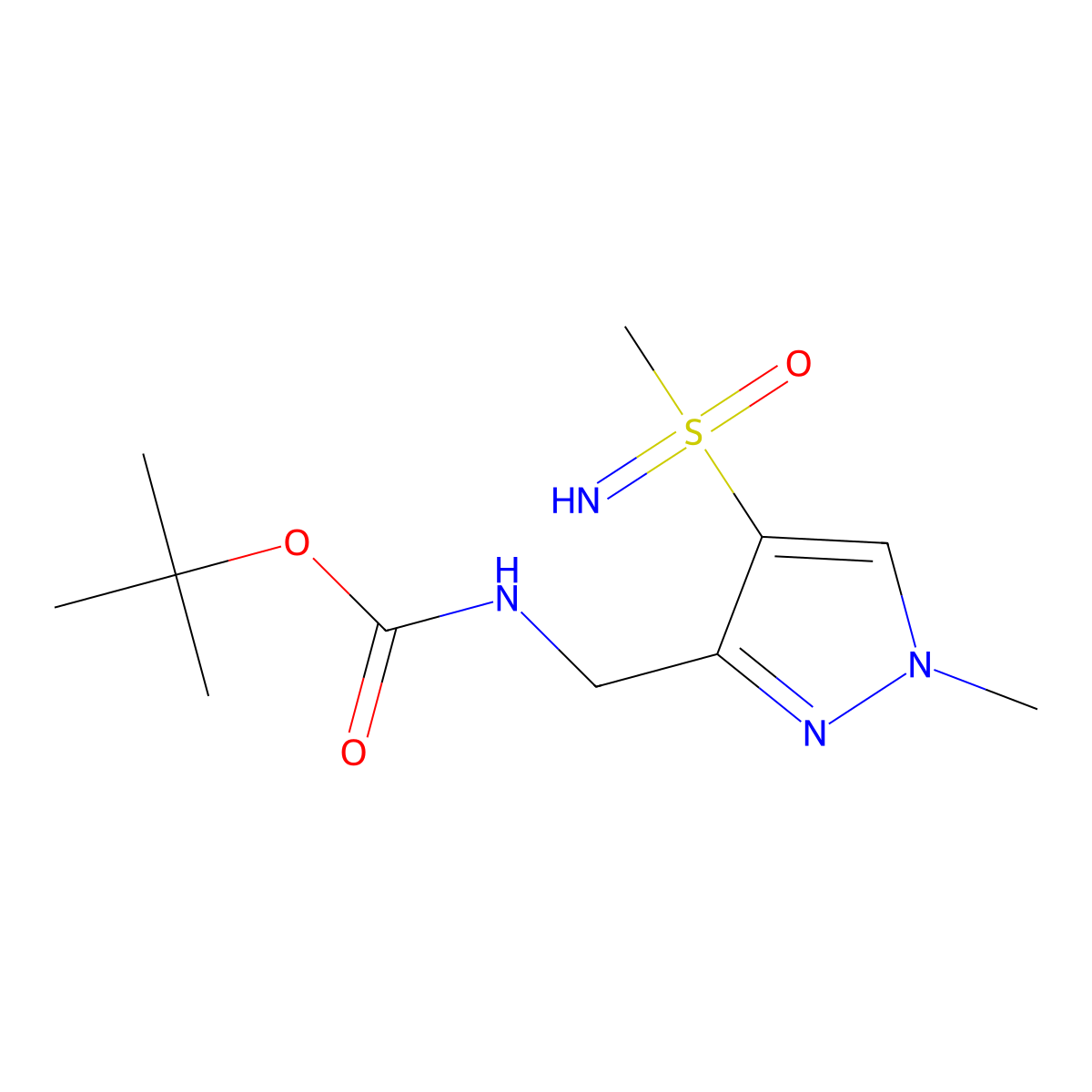 tert-butyl N-({4-[imino(methyl)oxo-lambda6-sulfanyl]-1-methyl-1H-pyrazol-3-yl}methyl)carbamate molecular structure, CAS 2416228-73-2