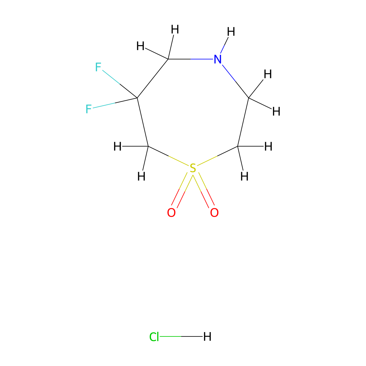 6,6-Difluoro-1,4-thiazepane 1,1-dioxide hydrochloride molecular structure, CAS 2416228-80-1