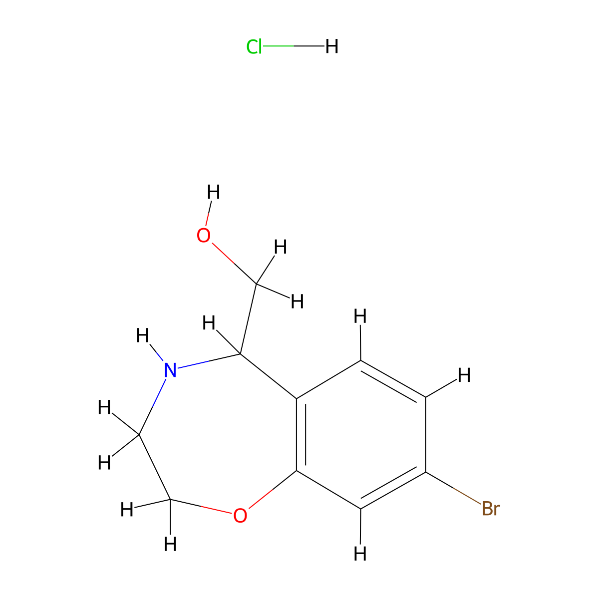 (8-Bromo-2,3,4,5-tetrahydro-1,4-benzoxazepin-5-yl)methanolhydrochloride molecular structure, CAS 2416228-86-7