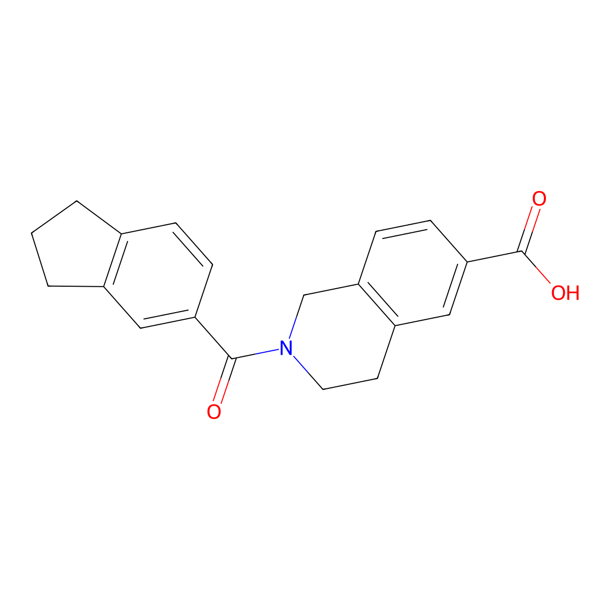 2-(2,3-dihydro-1H-indene-5-carbonyl)-1,2,3,4-tetrahydroisoquinoline-6-carboxylic acid molecular structure, CAS 2416229-24-6