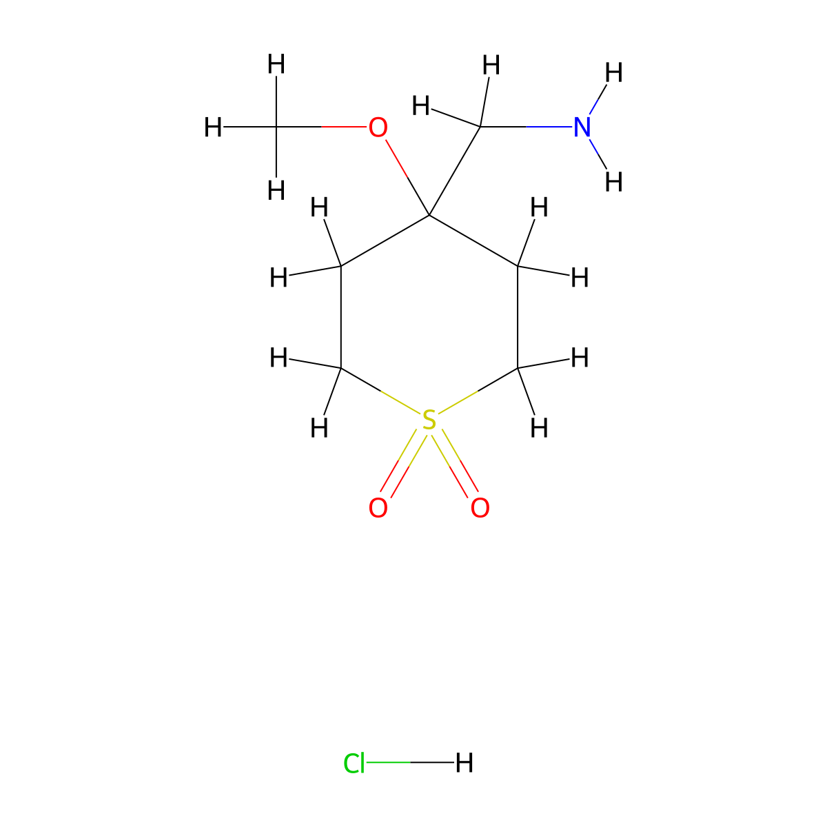 4-(Aminomethyl)-4-methoxy-1lambda6-thiane-1,1-dione hydrochloride molecular structure, CAS 2416229-64-4