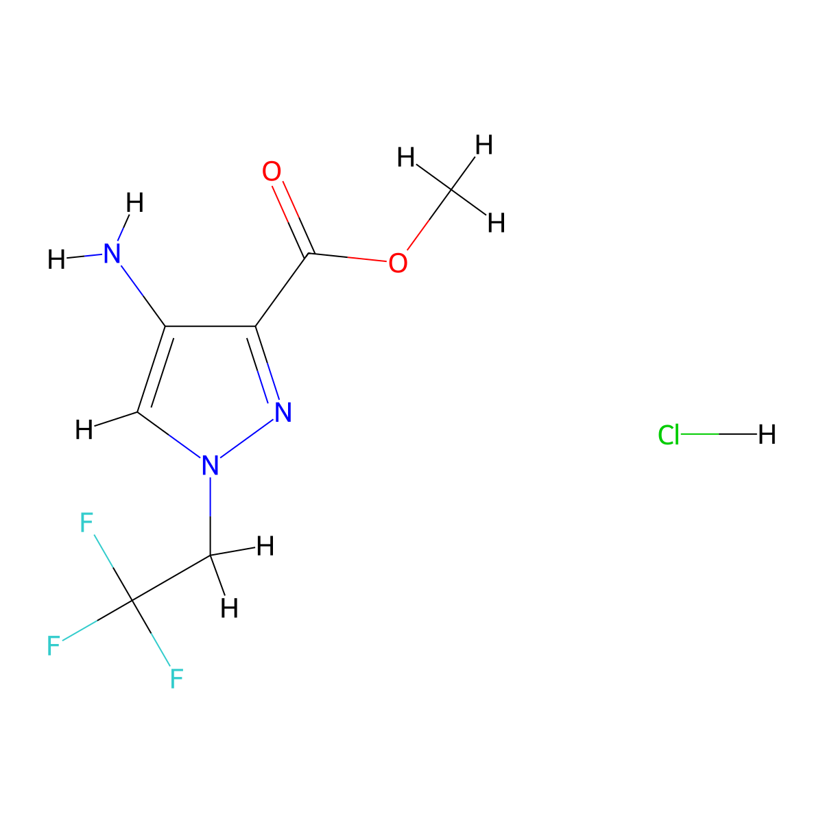 methyl 4-amino-1-(2,2,2-trifluoroethyl)-1H-pyrazole-3-carboxylate hydrochloride molecular structure, CAS 2416229-82-6