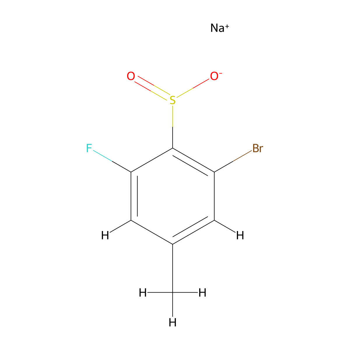 Sodium 2-bromo-6-fluoro-4-methylbenzene-1-sulfinate molecular structure, CAS 2416229-99-5