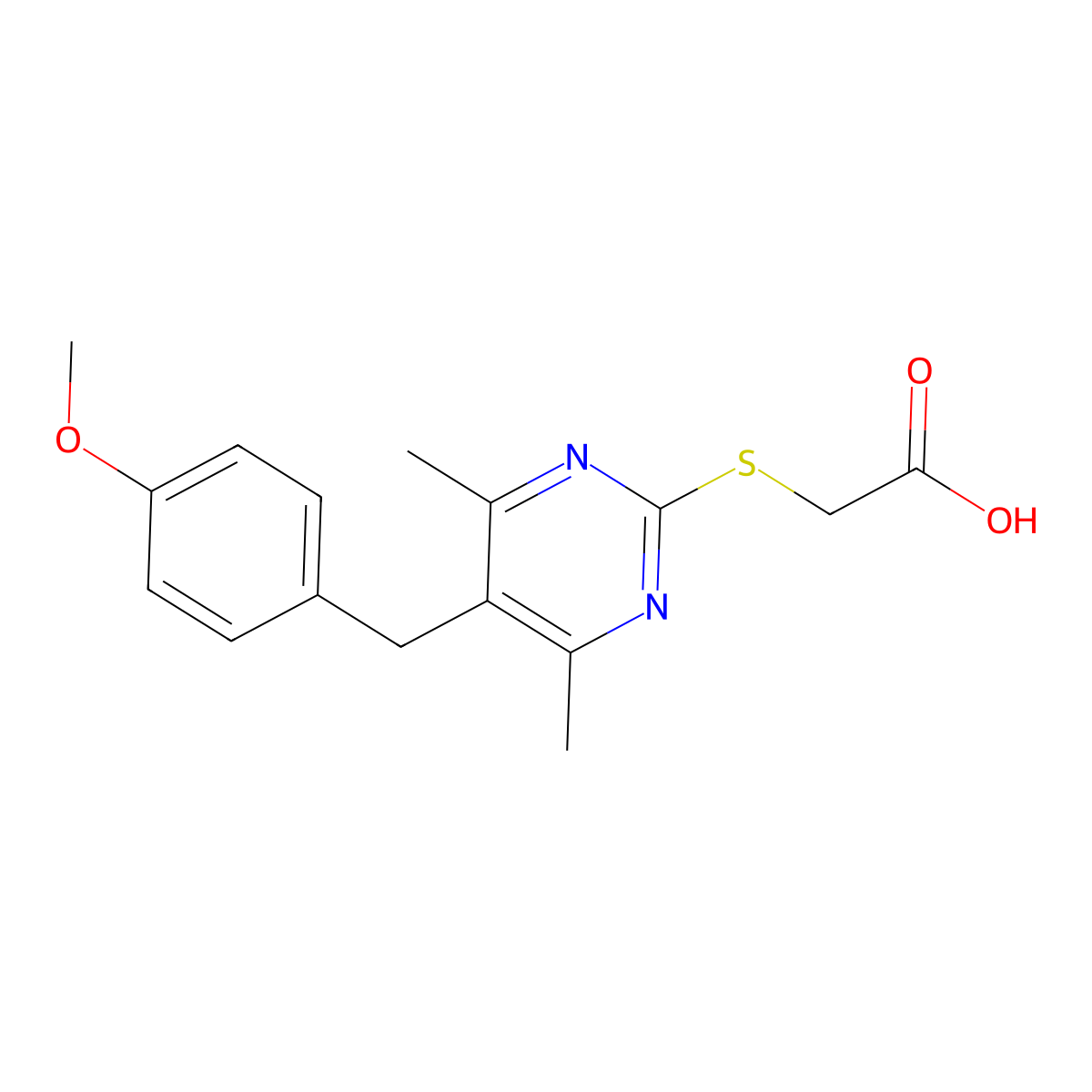 2-({5-[(4-Methoxyphenyl)methyl]-4,6-dimethylpyrimidin-2-yl}sulfanyl)acetic acid molecular structure, CAS 2416230-01-6