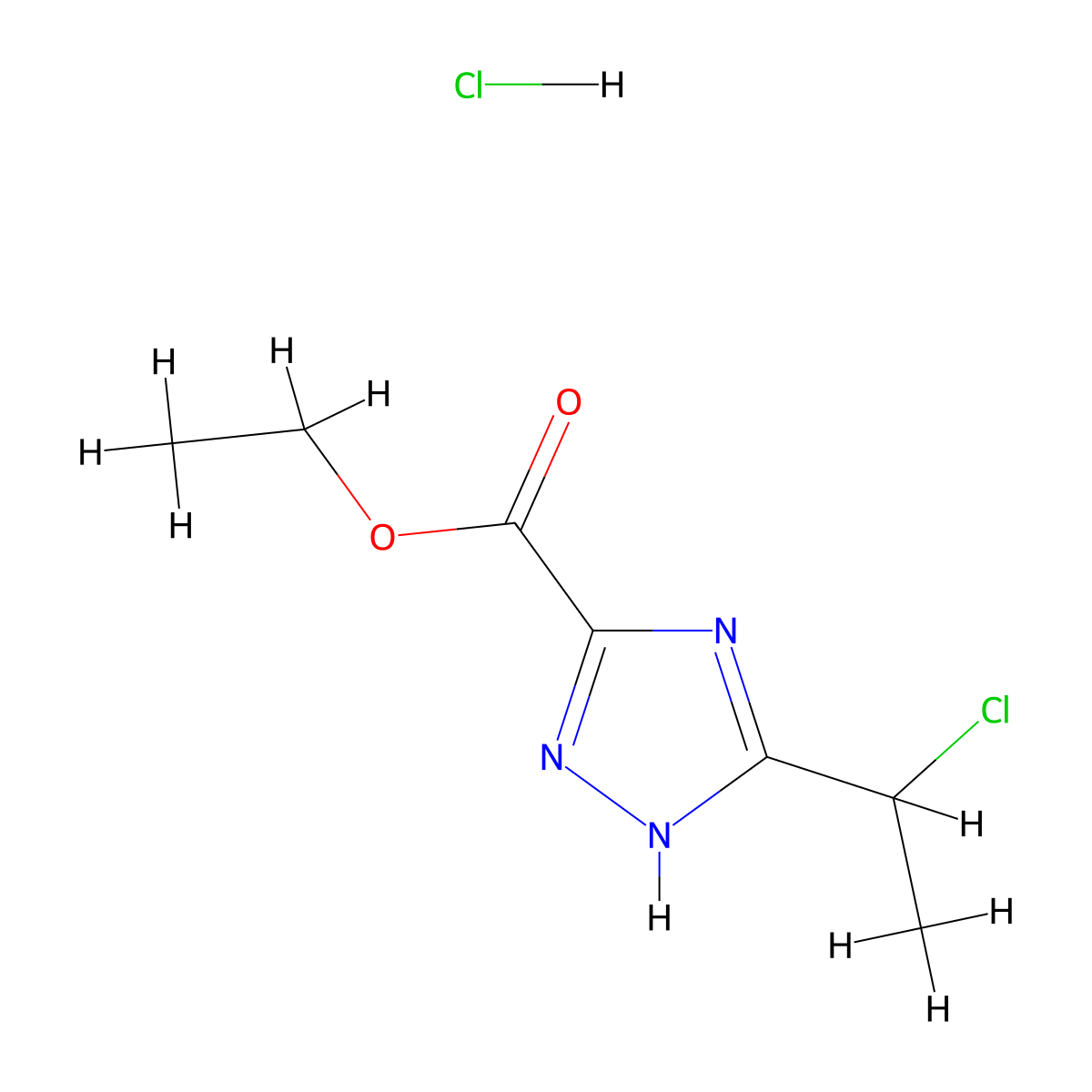 ethyl 5-(1-chloroethyl)-1H-1,2,4-triazole-3-carboxylate hydrochloride molecular structure, CAS 2416230-28-7