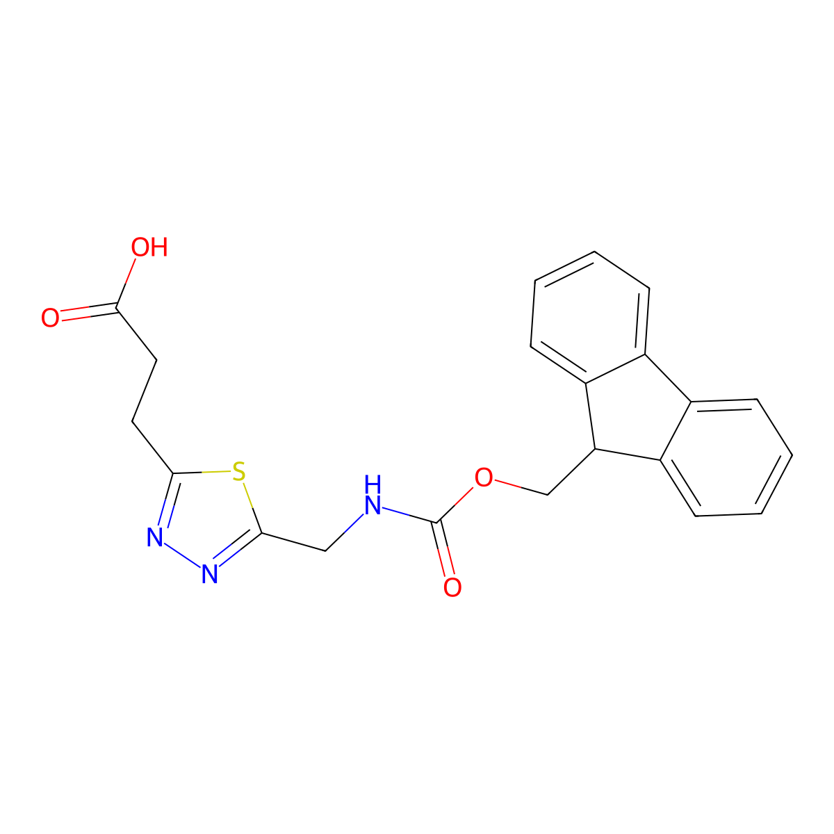 3-[5-[(9H-Fluoren-9-ylmethoxycarbonylamino)methyl]-1,3,4-thiadiazol-2-yl]propanoic acid molecular structure, CAS 2416230-40-3