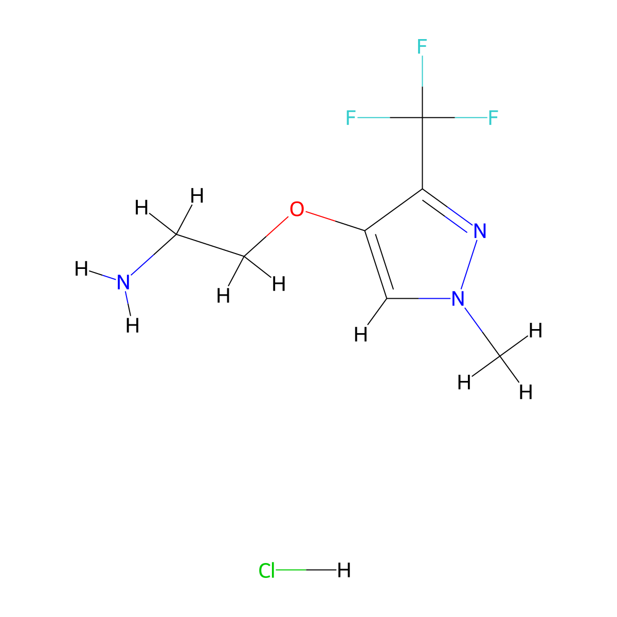 2-((1-methyl-3-(trifluoromethyl)-1H-pyrazol-4-yl)oxy)ethan-1-amine hydrochloride molecular structure, CAS 2416230-53-8