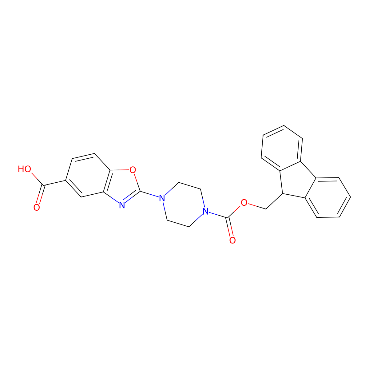 2-(4-{[(9H-fluoren-9-yl)methoxy]carbonyl}piperazin-1-yl)-1,3-benzoxazole-5-carboxylic acid molecular structure, CAS 2416230-63-0