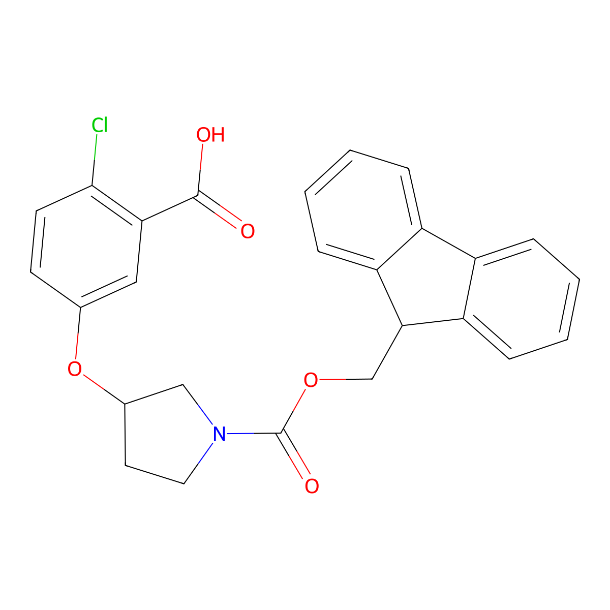 2-Chloro-5-[1-(9H-fluoren-9-ylmethoxycarbonyl)pyrrolidin-3-yl]oxybenzoic acid molecular structure, CAS 2416231-07-5