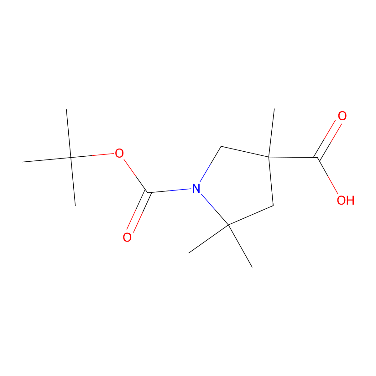 1-((Tert-butoxy)carbonyl)-3,5,5-trimethylpyrrolidine-3-carboxylic acid molecular structure, CAS 2416231-32-6