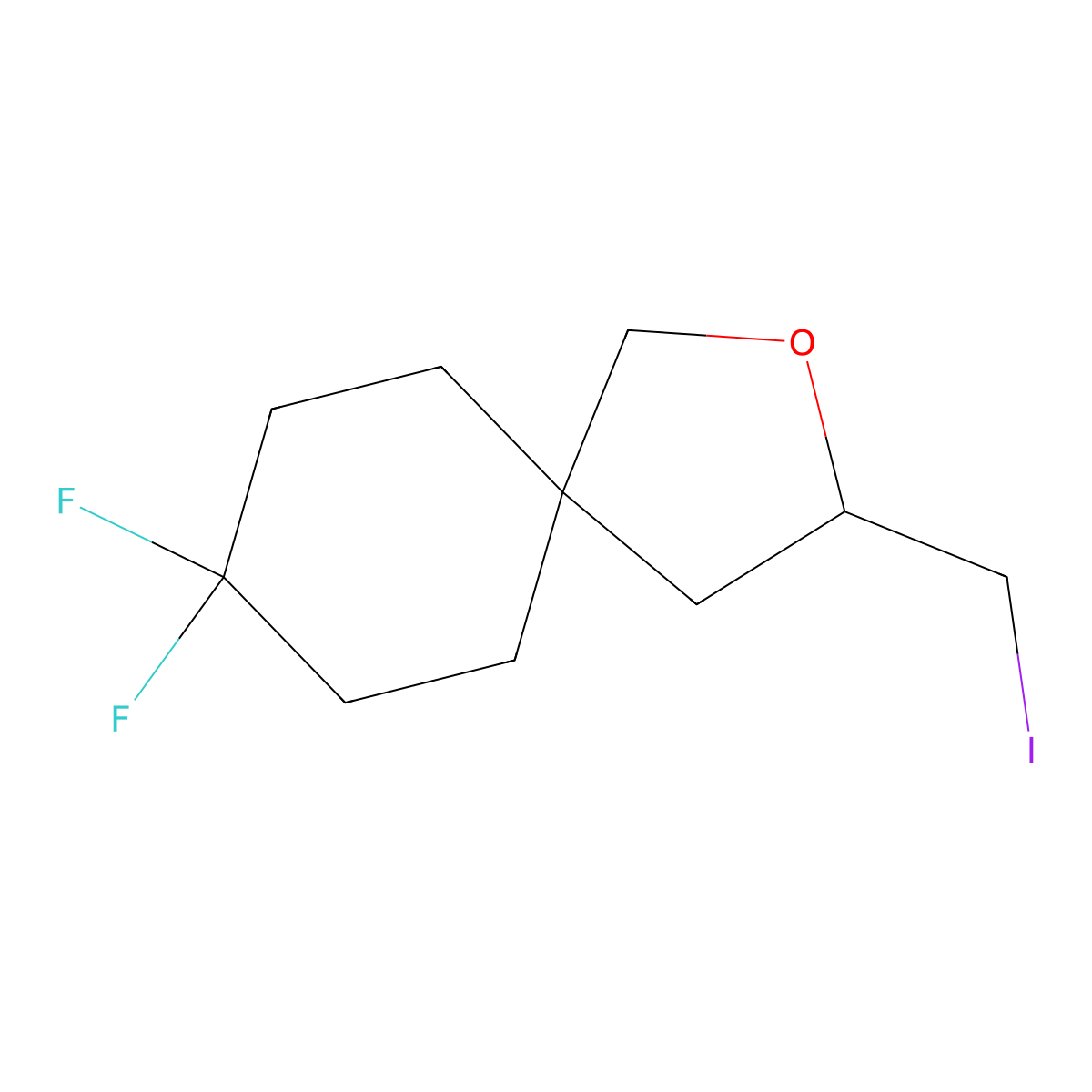 8,8-Difluoro-3-(iodomethyl)-2-oxaspiro[4.5]decane molecular structure, CAS 2416231-76-8
