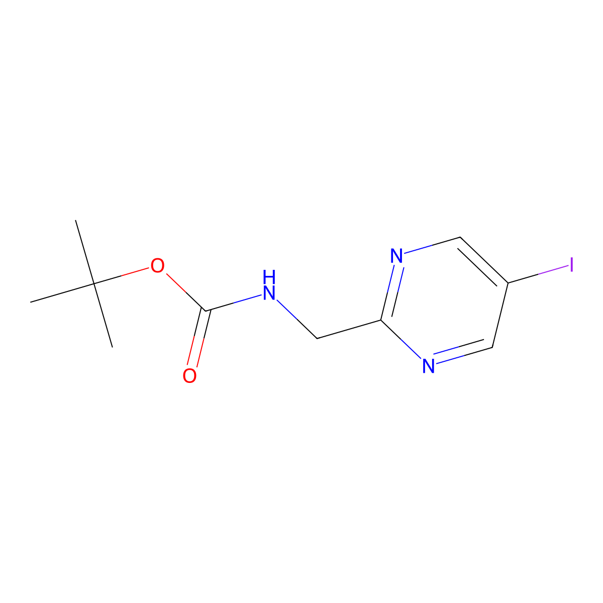 Tert-butyl N-[(5-iodopyrimidin-2-yl)methyl]carbamate molecular structure, CAS 2416233-54-8