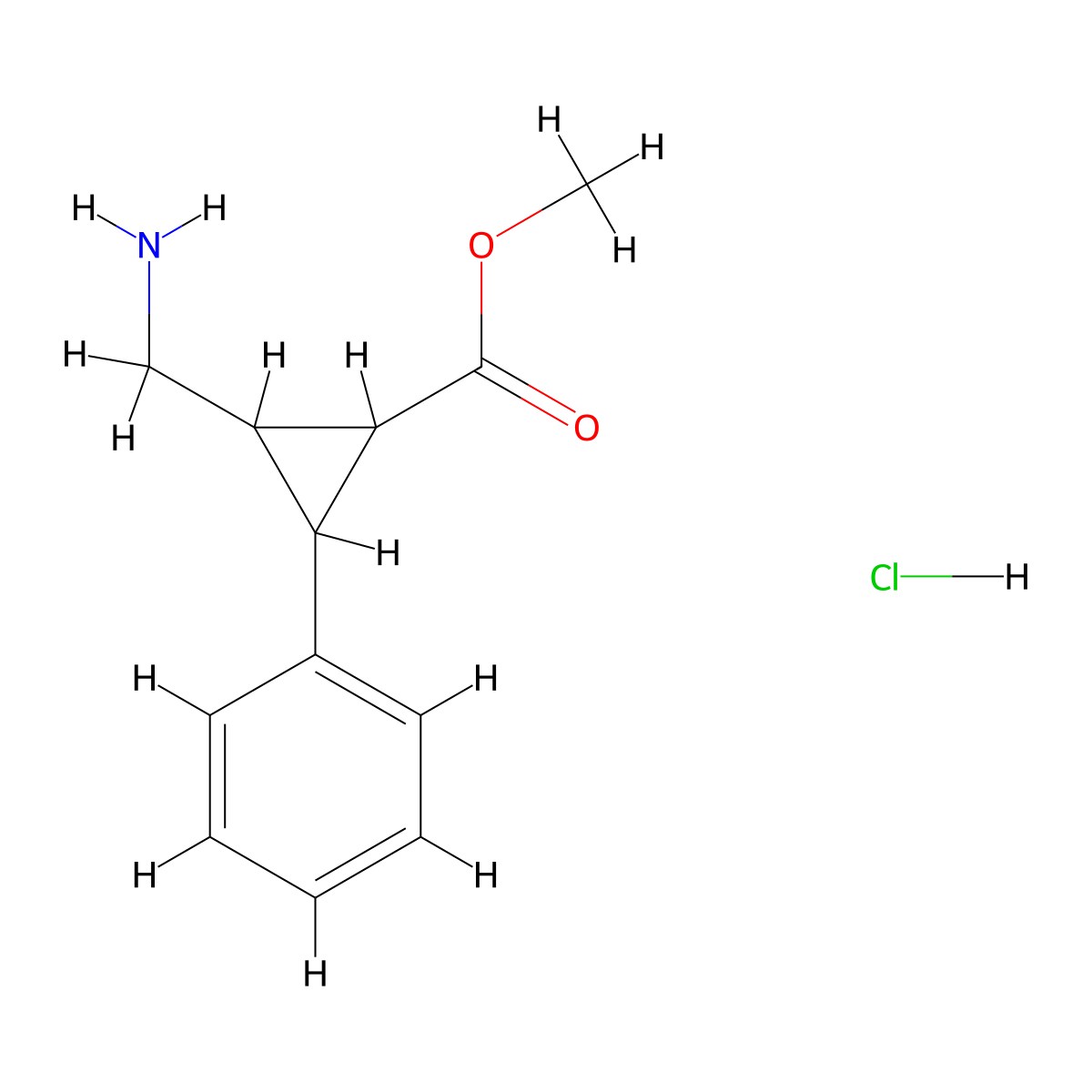 Methyl 2-(aminomethyl)-3-phenylcyclopropane-1-carboxylate hydrochloride molecular structure, CAS 2416233-75-3