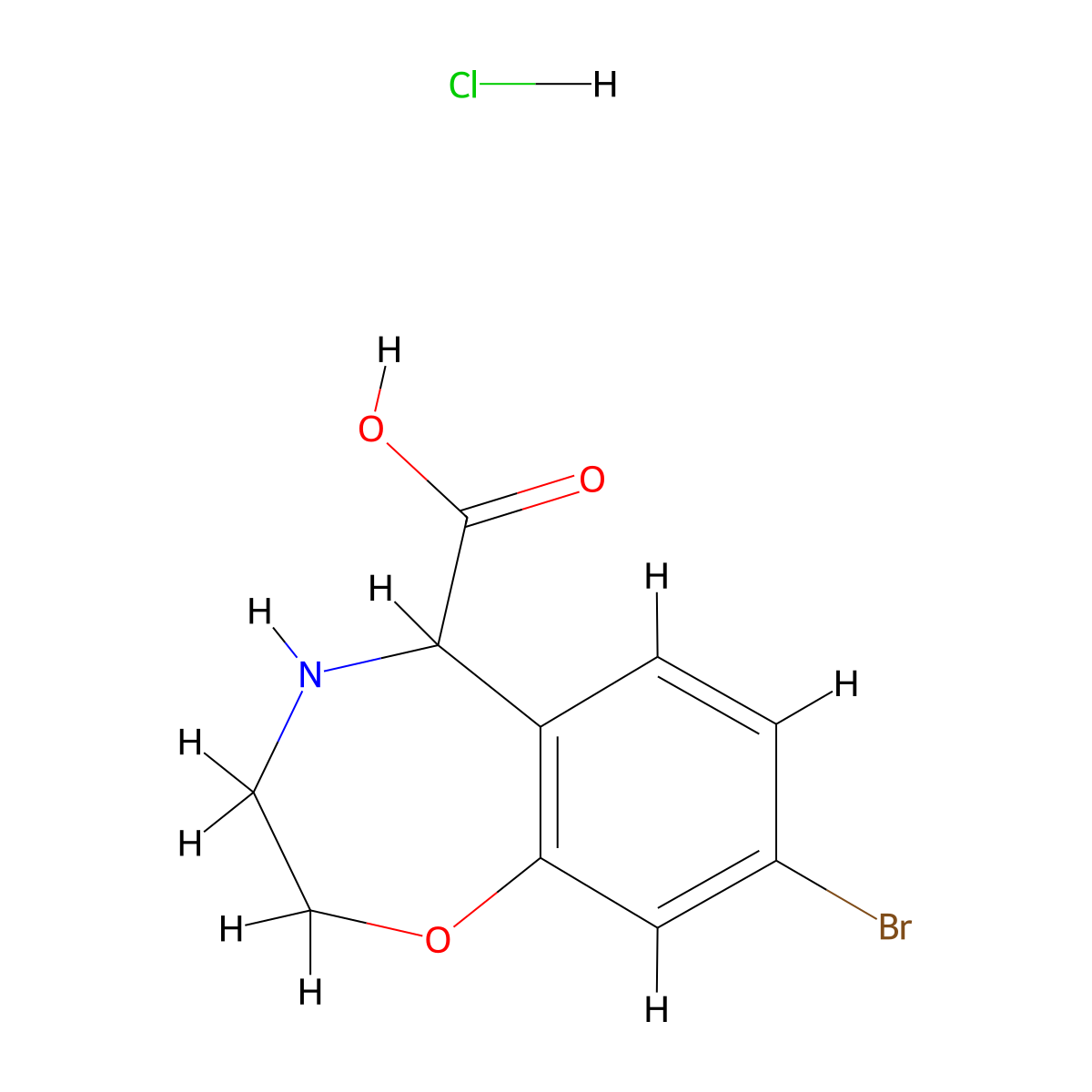 8-Bromo-2,3,4,5-tetrahydro-1,4-benzoxazepine-5-carboxylic acid hydrochloride molecular structure, CAS 2416233-92-4