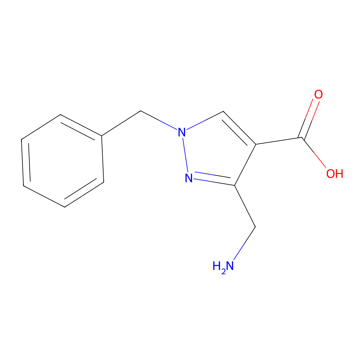 3-(aminomethyl)-1-benzyl-1H-pyrazole-4-carboxylic acid molecular structure, CAS 2416233-93-5