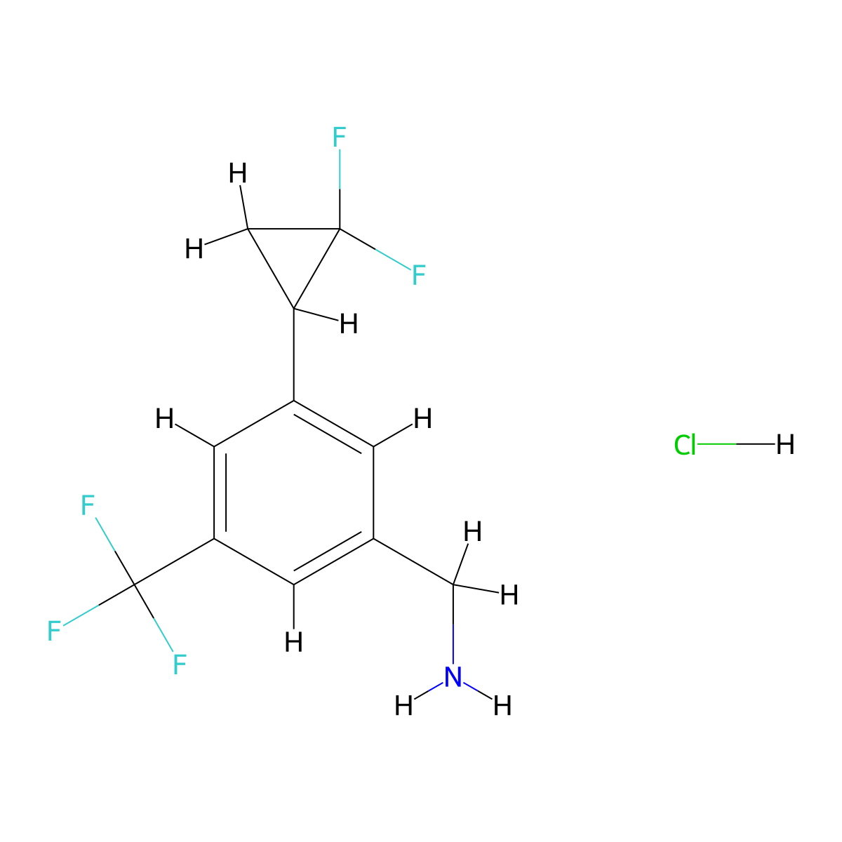 [3-(2,2-Difluorocyclopropyl)-5-(trifluoromethyl)phenyl]methanamine;hydrochloride molecular structure, CAS 2416233-96-8