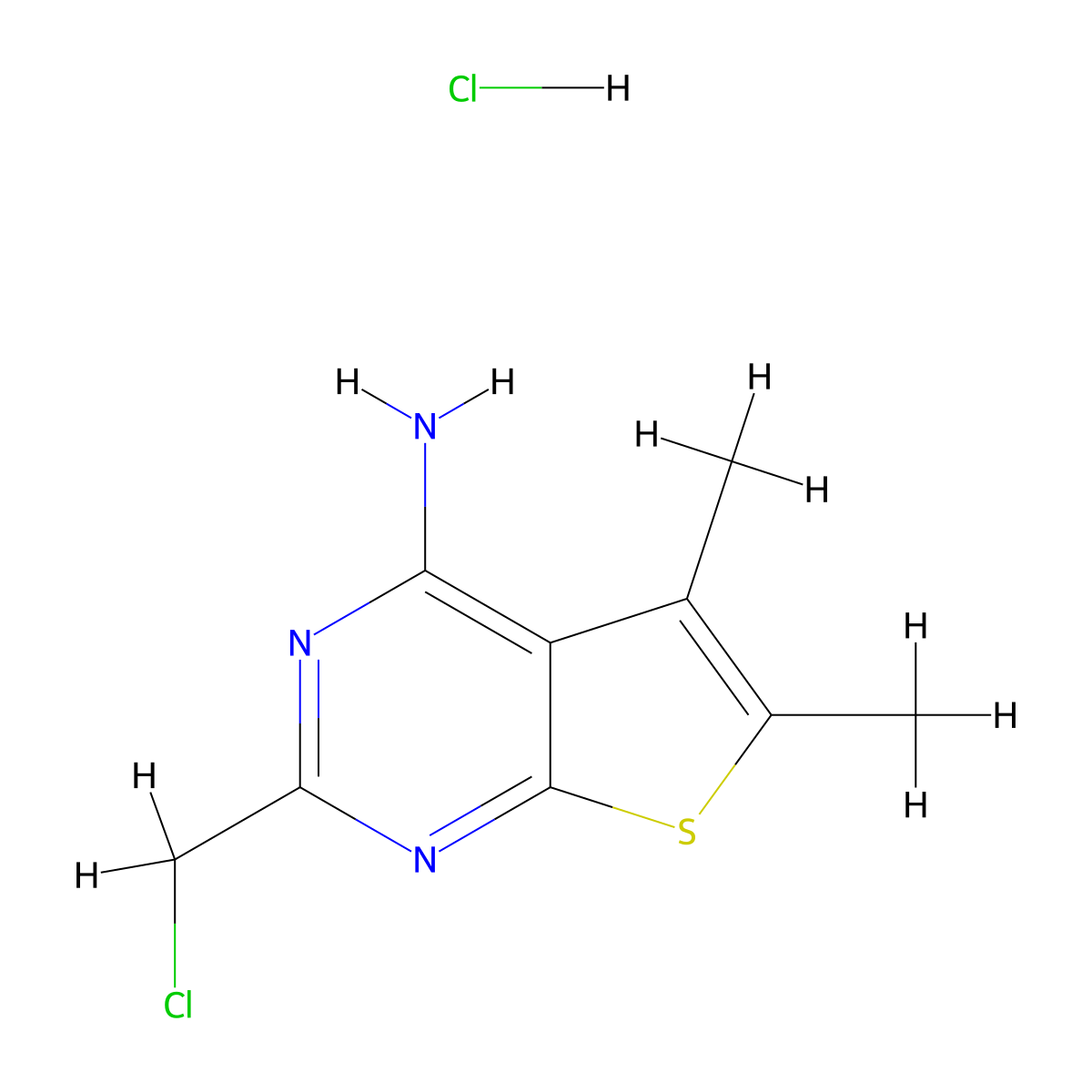2-(Chloromethyl)-5,6-dimethylthieno[2,3-d]pyrimidin-4-amine hydrochloride molecular structure, CAS 2416233-97-9