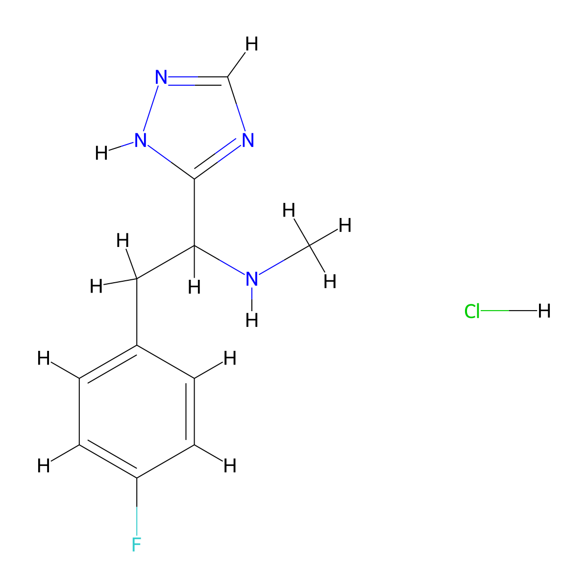 (2-(4-fluorophenyl)-1-(4H-1,2,4-triazol-3-yl)ethyl)(methyl)amine hydrochloride molecular structure, CAS 2416234-03-0