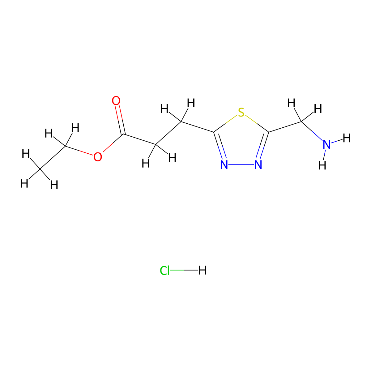 Ethyl 3-[5-(aminomethyl)-1,3,4-thiadiazol-2-yl]propanoate hydrochloride molecular structure, CAS 2416234-27-8