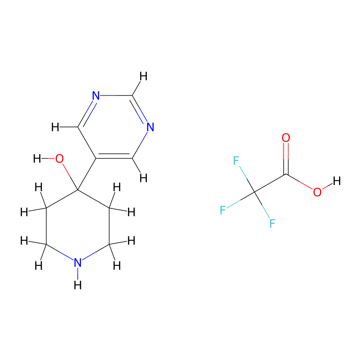 4-(Pyrimidin-5-yl)piperidin-4-ol,trifluoroaceticacid molecular structure, CAS 2416234-44-9